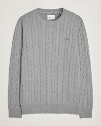 GANT Cotton Cable Crew Neck Pullover Evening Blue at CareOfCarl.com