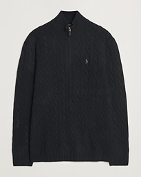  Wool/Cashmere Cable Half Zip Polo Black