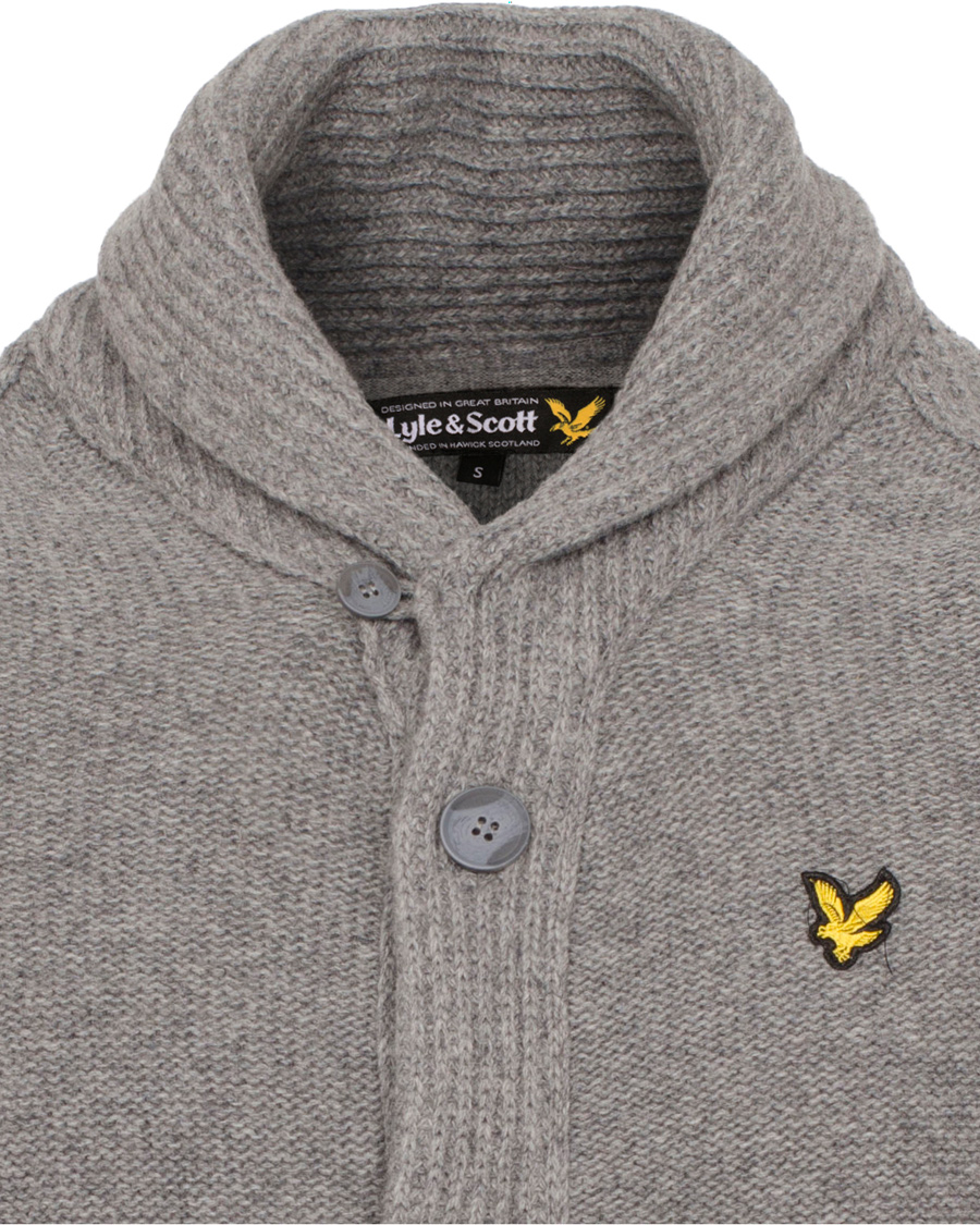 Lyle Scott Shawl Collar Stitch Interest Cardigan Mid Grey Melange at Care