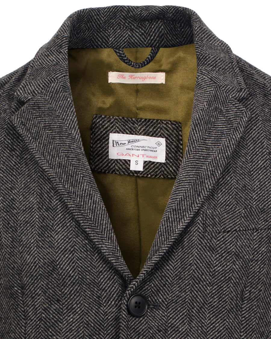 GANT Rugger The Herringbone Long Jacket Antracite Grey at