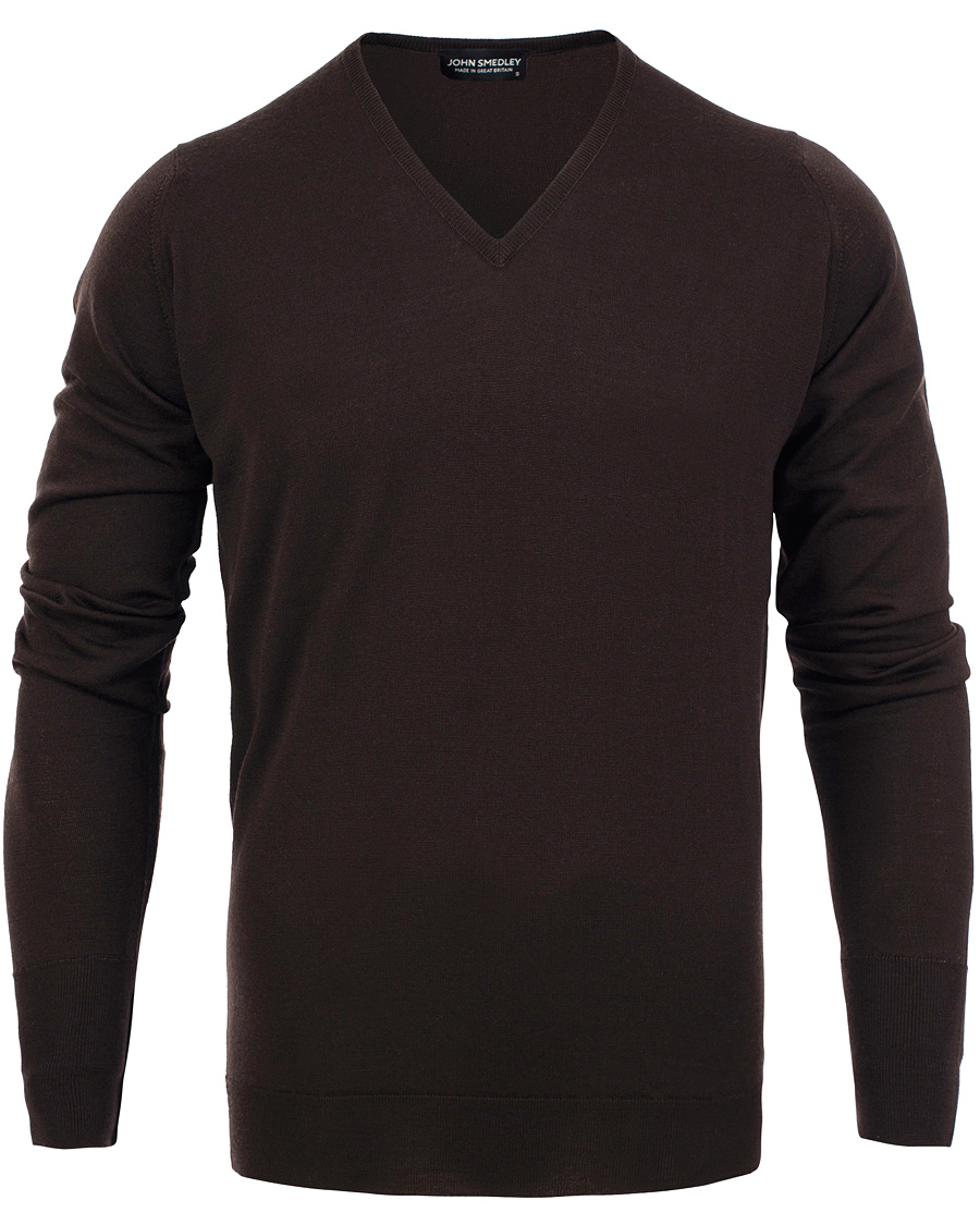 John Smedley Bobby Extra Fine Merino V-Neck Pullover Espresso at