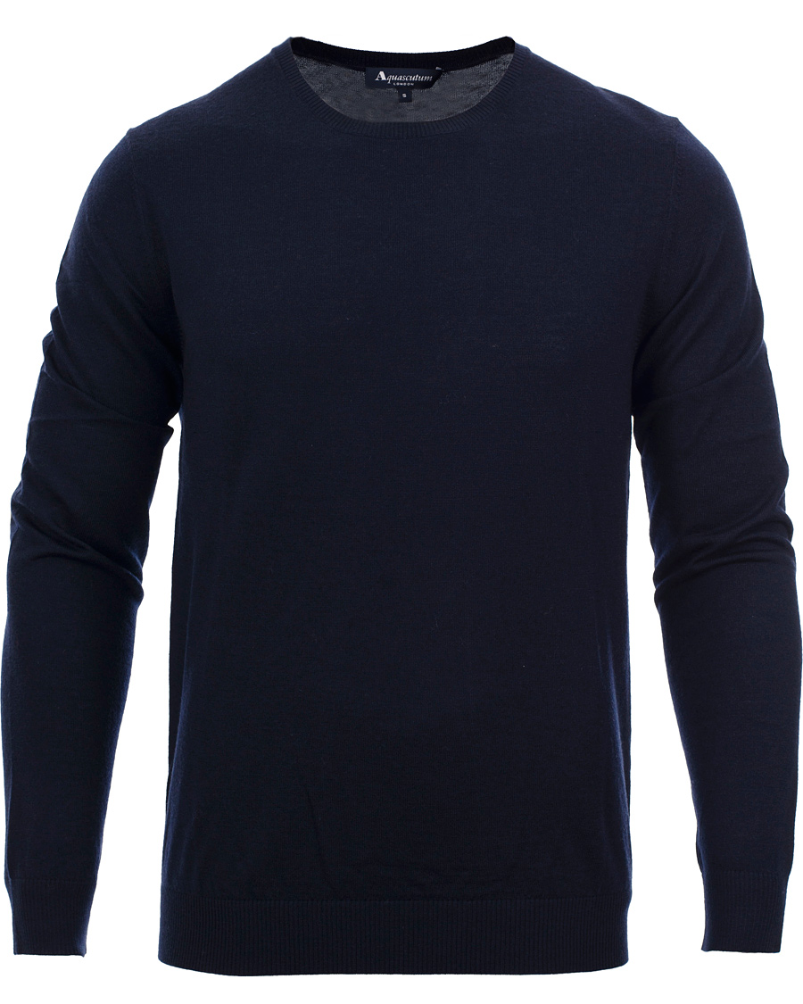 Aquascutum Merino Crew Neck Elbow Patch Pullover Navy at