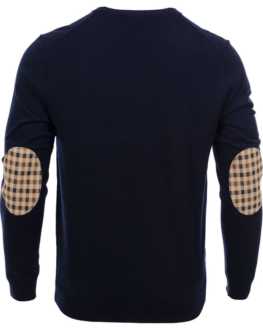 Aquascutum Merino Crew Neck Elbow Patch Pullover Navy at