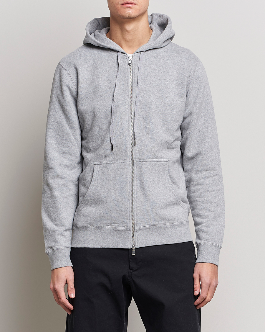 Sunspel Loopback Full Zip Hoodie Grey Melange at CareOfCarl.com