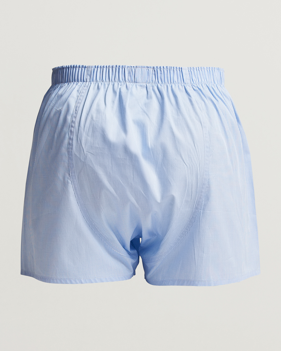 Sunspel Classic Woven Cotton Boxer Shorts Plain Blue at CareOfCarl.com