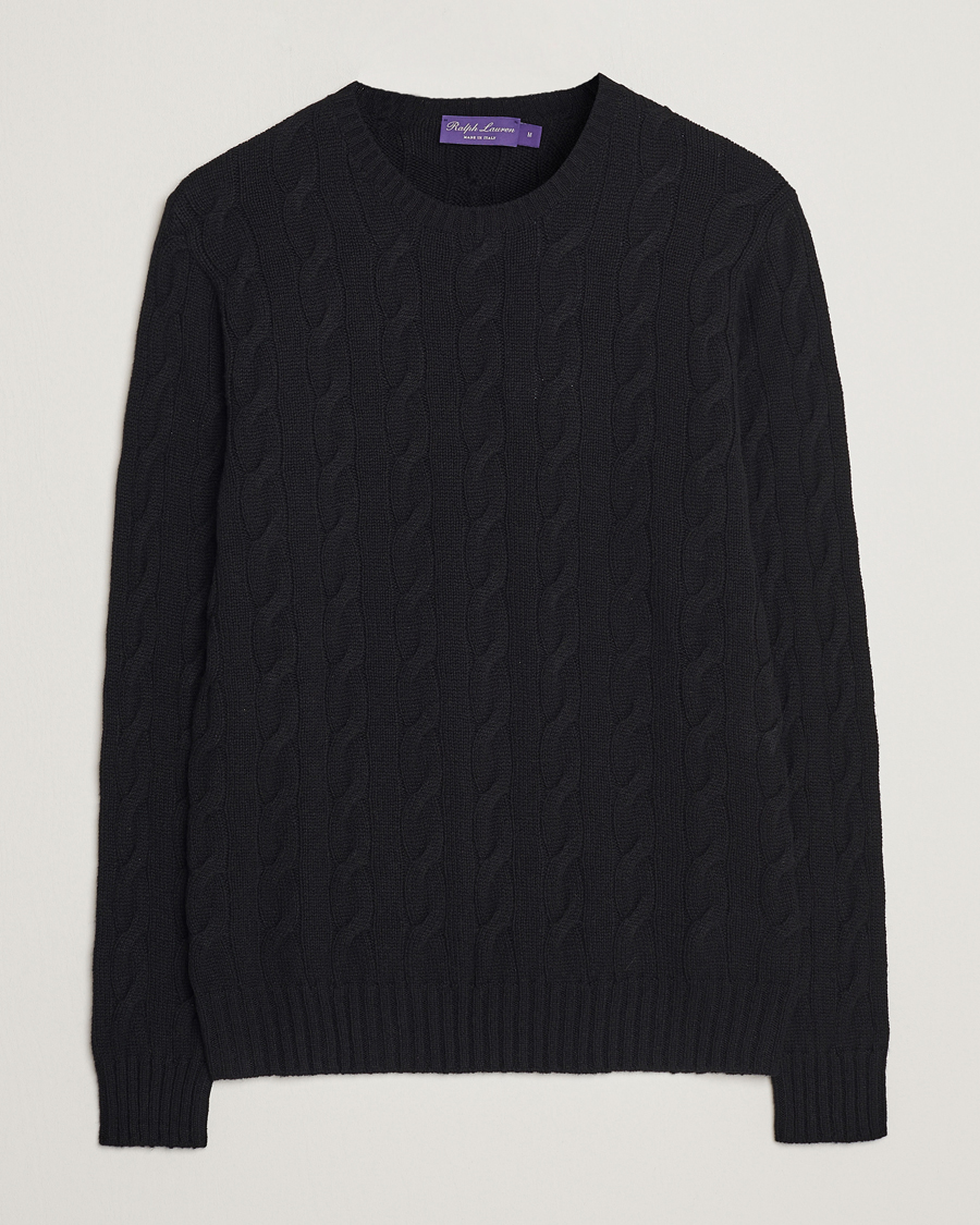 Ralph Lauren Purple Label Cashmere Cable Crew Neck Sweater Black