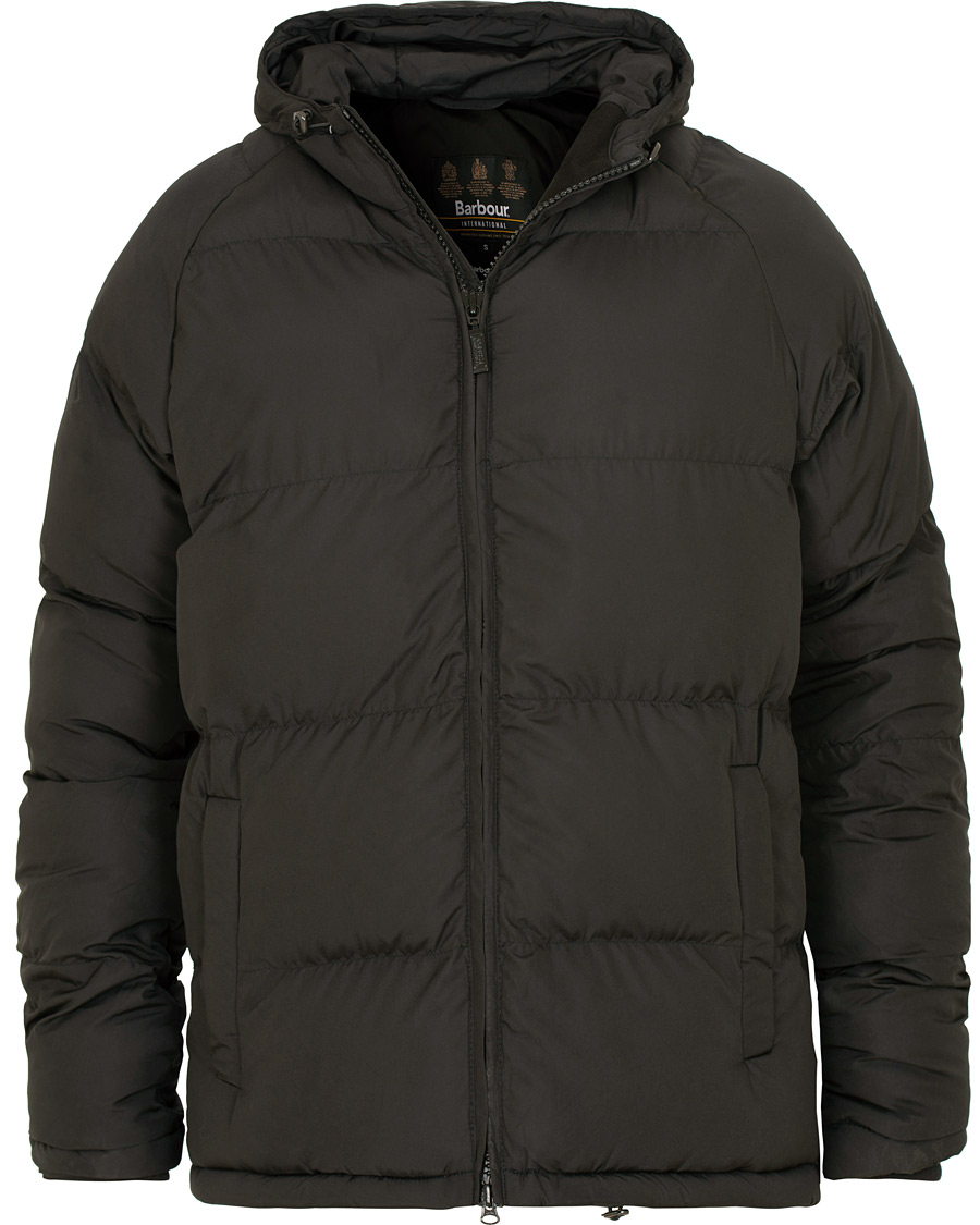 barbour international derny hooded puffer jacket in black