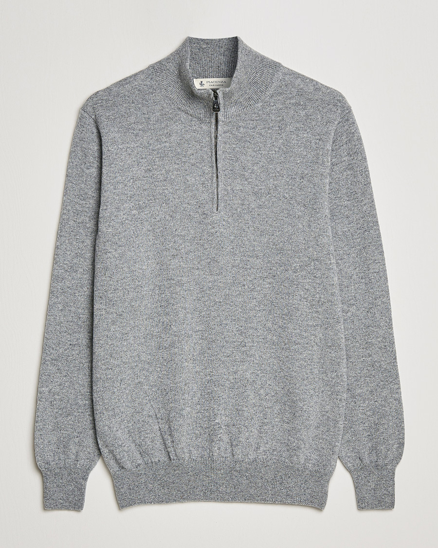 Piacenza Cashmere Cashmere Half Zip Sweater Light Grey at CareOfCarl