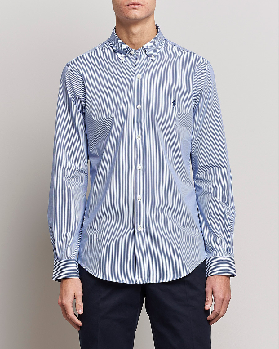 Men |  | Polo Ralph Lauren | Slim Fit Thin Stripe Poplin Shirt Blue/White