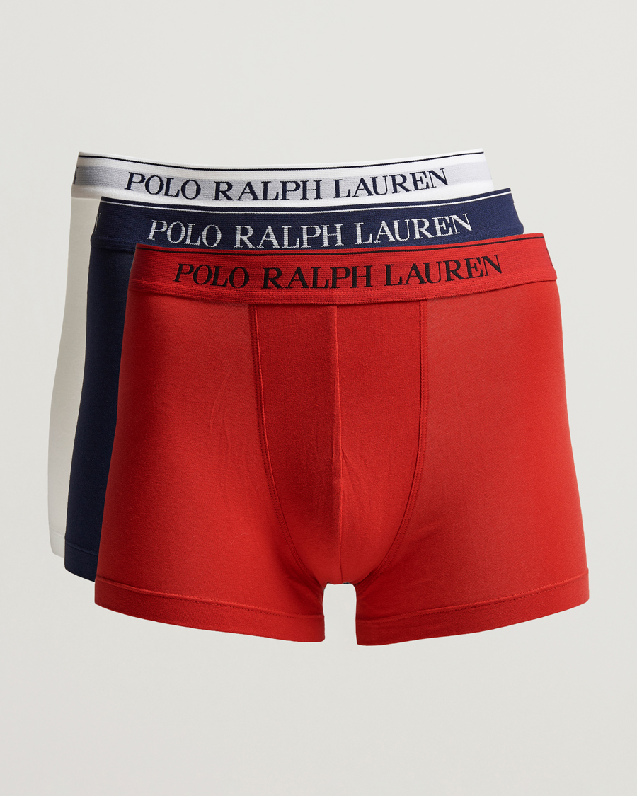 3 pack of full knickers in red, navy & white Cotton Stretch