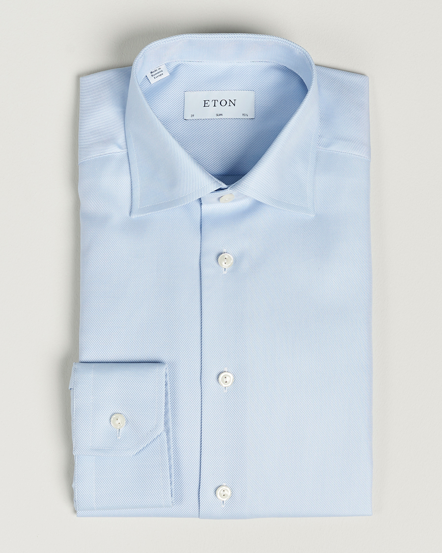 Eton Slim Fit Textured Twill Shirt Blue at CareOfCarl.com