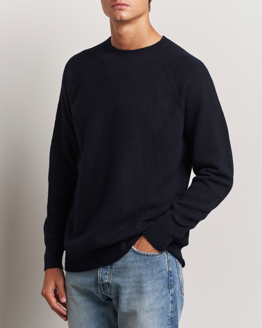 Men |  | Sunspel | Lambswool Crewneck Dark Navy Moiline