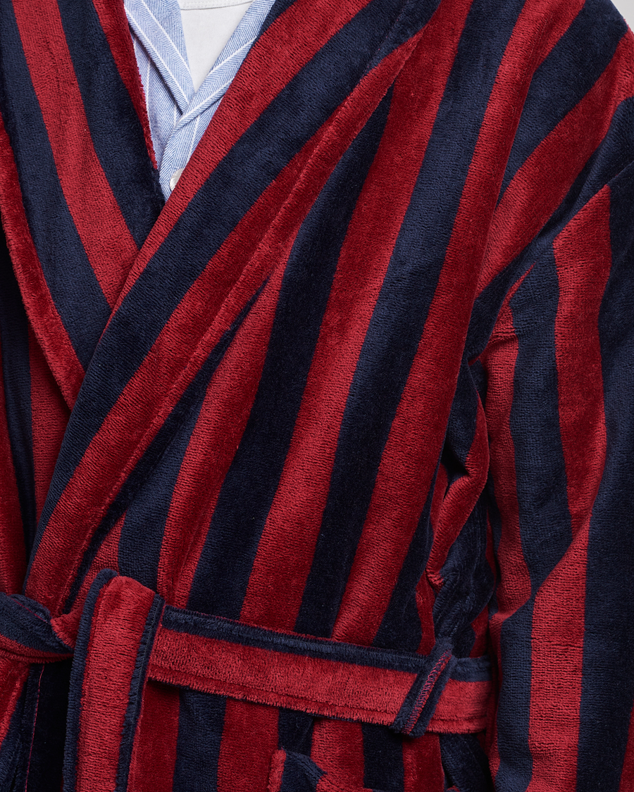 Red Triton belted striped cotton-blend velour robe, Derek Rose