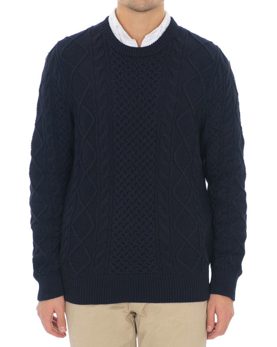 Polo Ralph Lauren Aran Knitted Sweater Hunter Navy Hos CareOfCarl.com