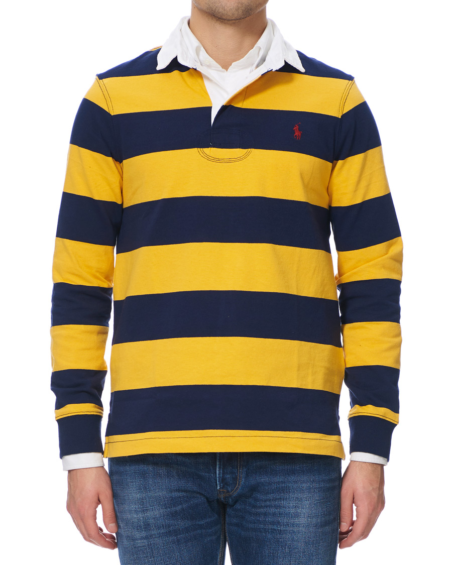 Polo Ralph Lauren Rugby Stripe Cotton Crew Neck 2024 Sweater Mens Large Yellow Navy