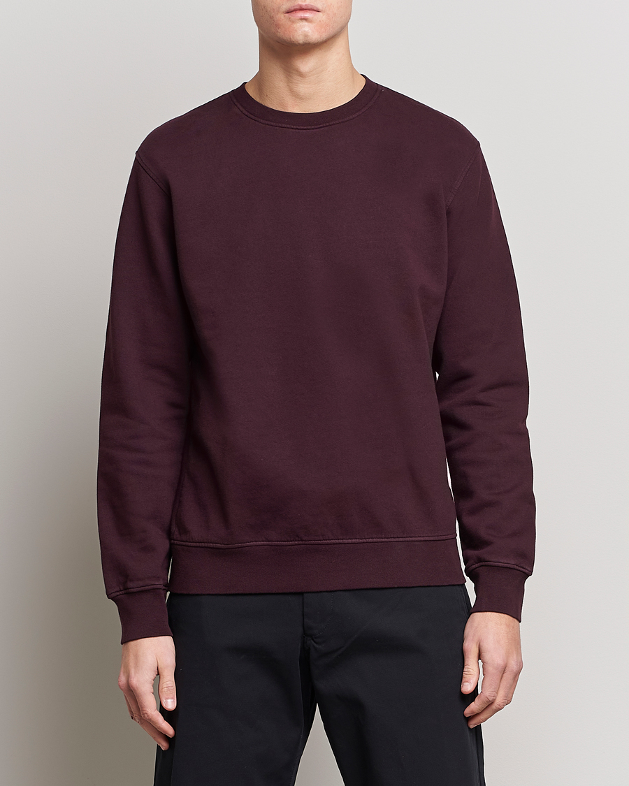 Men's Organic Cotton Essential Logo Crew Sweatshirt in Track Burgundy Marl