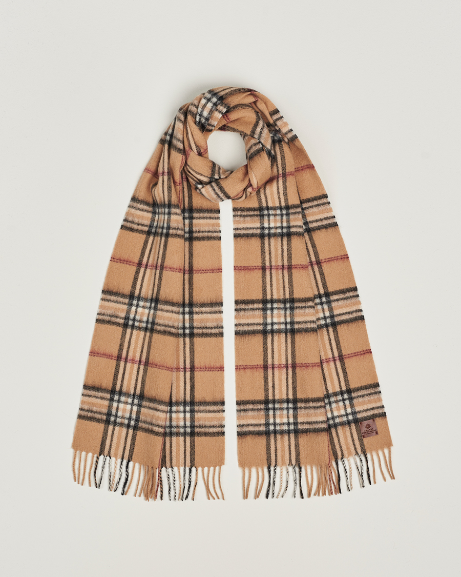 Amanda Christensen Merino Wool Check Scarf Beige at CareOfCarl.com