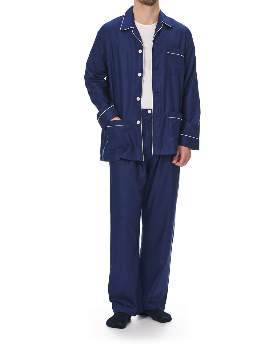Men's Cotton Piped Pyjamas in Navy