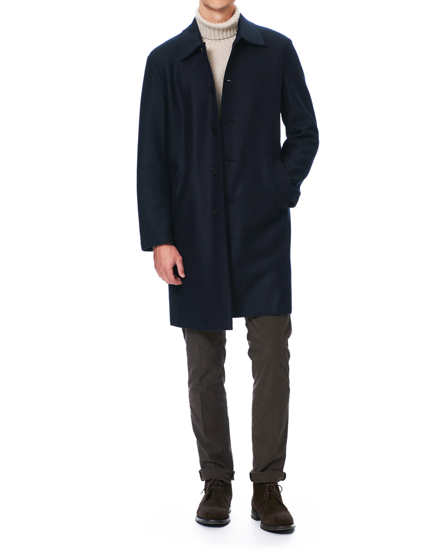 Harris Wharf London Pressed Wool Mac Coat Dark Blue at CareOfCarl.com