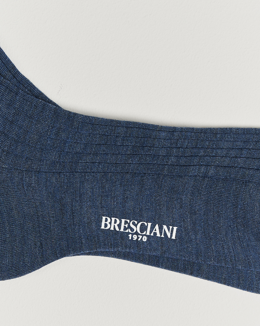 Men |  | Bresciani | Wool/Nylon Ribbed Short Socks Blue Melange