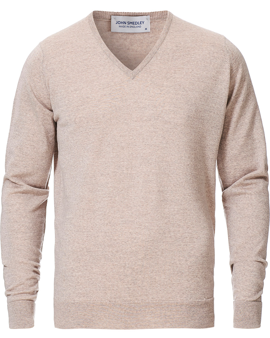 John Smedley Bobby Extra Fine Merino V-Neck Pullover Soft Fawn at