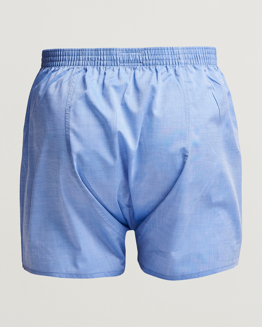 Sunspel Classic Woven Cotton Boxer Shorts Plain Blue at CareOfCarl.com