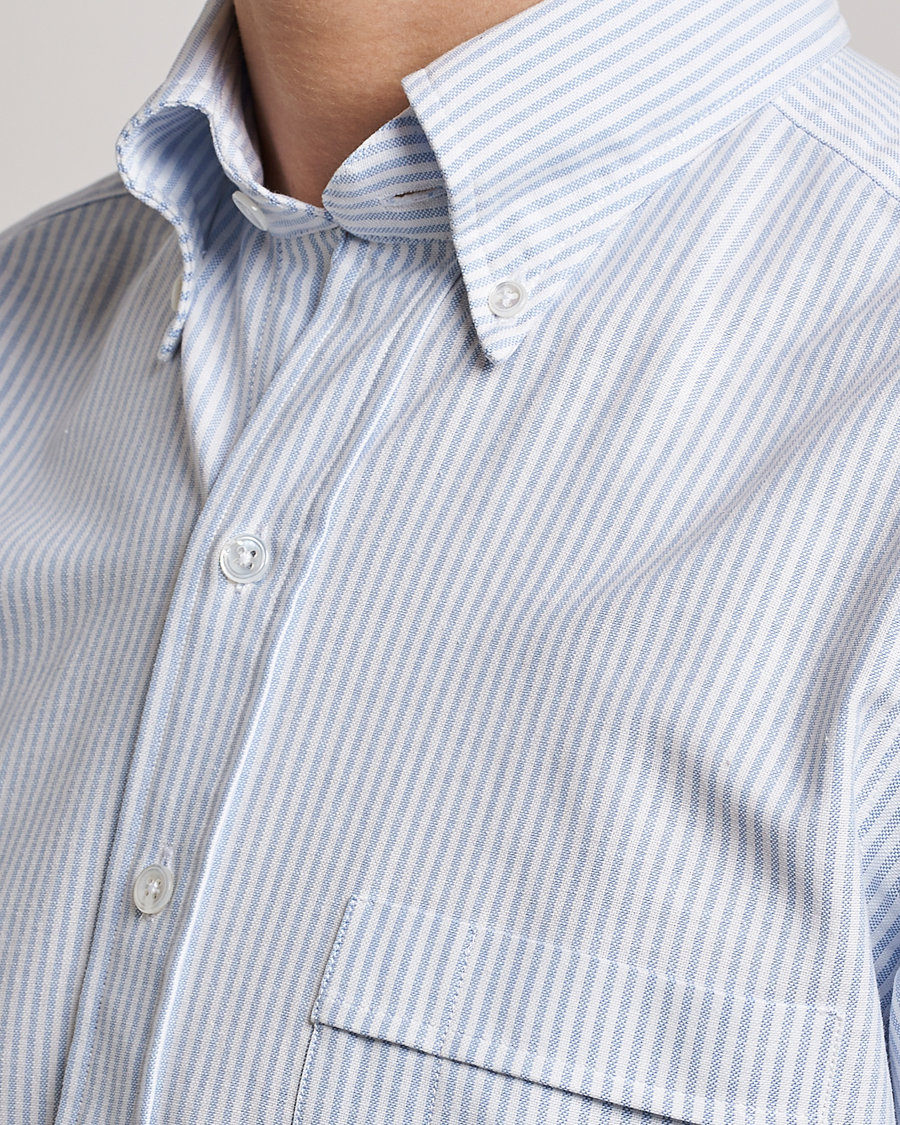 Drake's Striped Oxford Button Down Shirt Blue/White at CareOfCarl.com