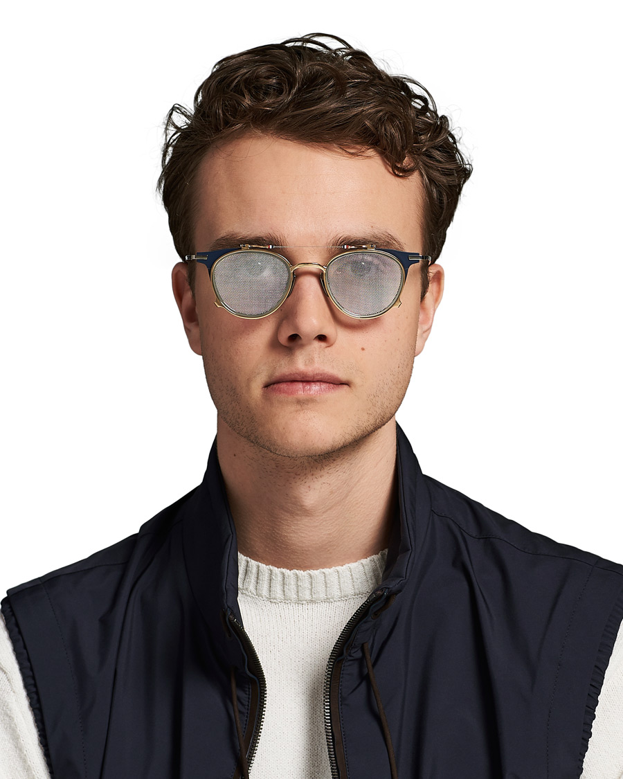 Thom Browne TB814 Flip-Up Sunglasses Matte Navy/White Gold at