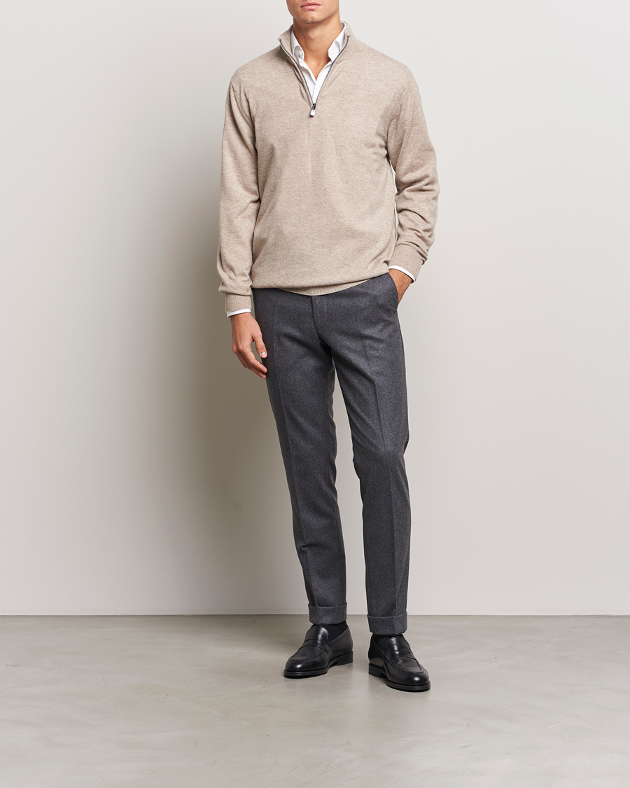 Piacenza Cashmere Cashmere Half Zip Sweater Beige at CareOfCarl.com