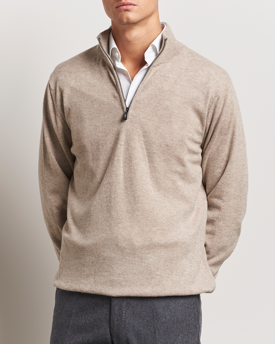 Men |  | Piacenza Cashmere | Cashmere Half Zip Sweater Beige