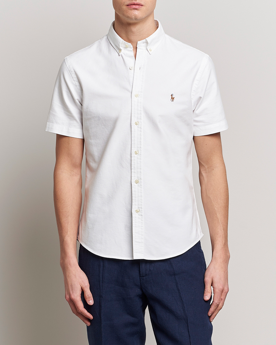 Polo Ralph Lauren Slim Fit Oxford Short Sleeve Shirt White at CareOfCarl.co