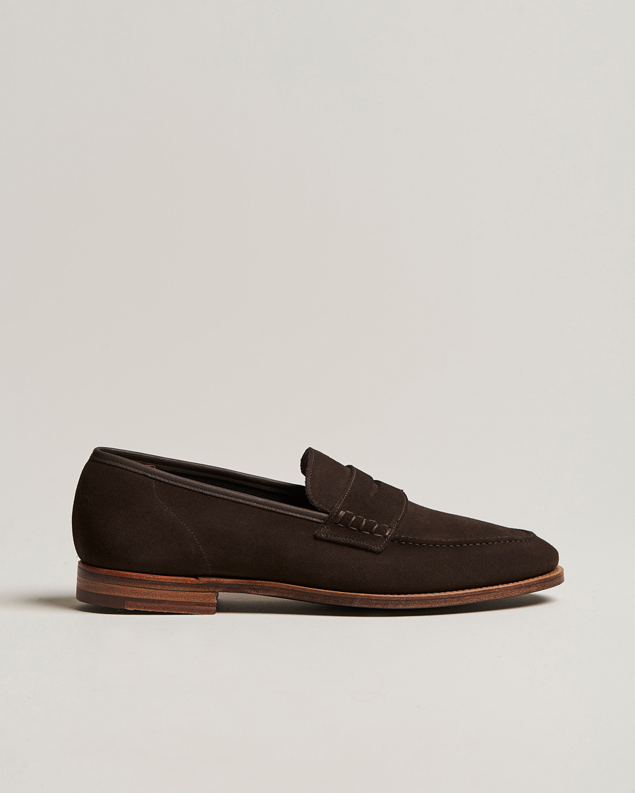 Crockett & Jones Seaton Unlined Penny Loafer Dark Oak Suede at