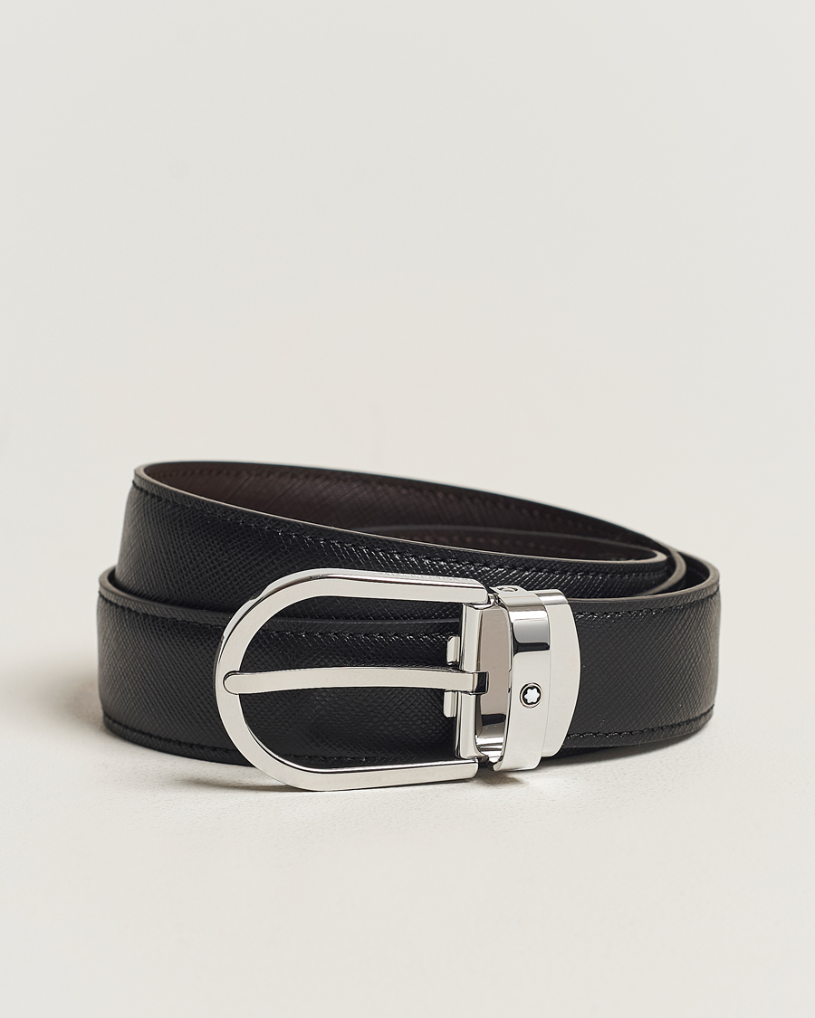Horseshoe buckle black 30 mm leather belt - Luxury Belts