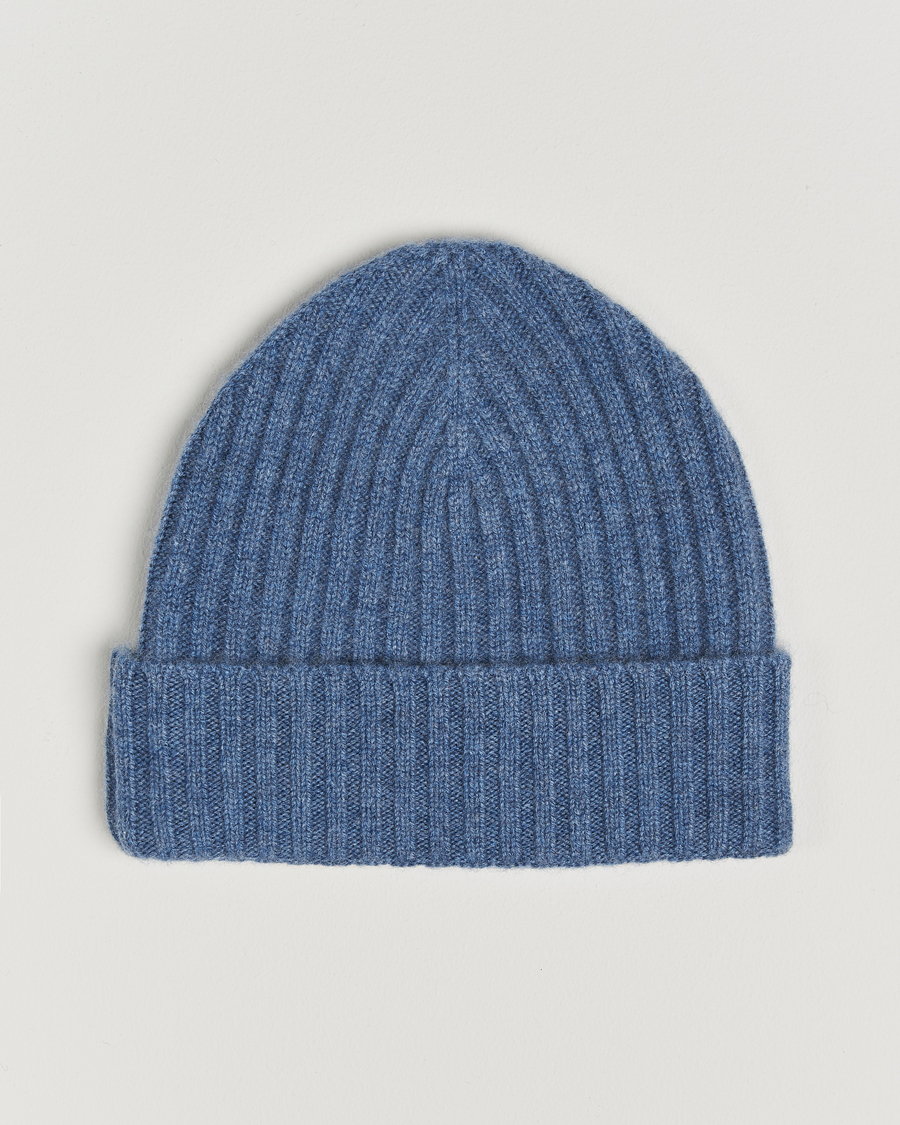 Men |  | Amanda Christensen | Rib Knitted Cashmere Cap Blue Melange