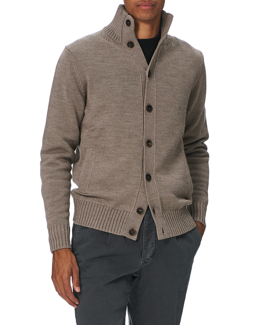 Zanone Virgin Merino Wool Chioto Cardigan Beige at CareOfCarl.com