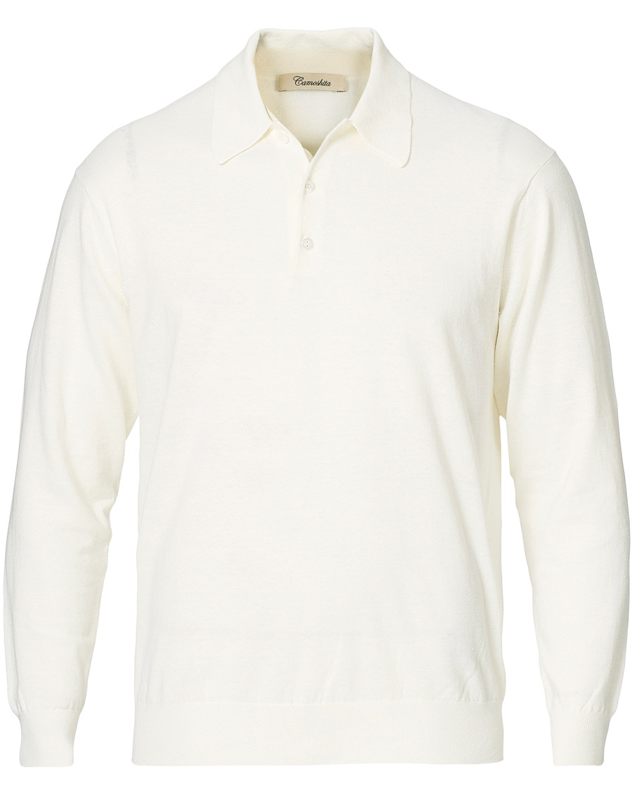 Camoshita Cotton Cashmere Knit Polo Off White at CareOfCarl