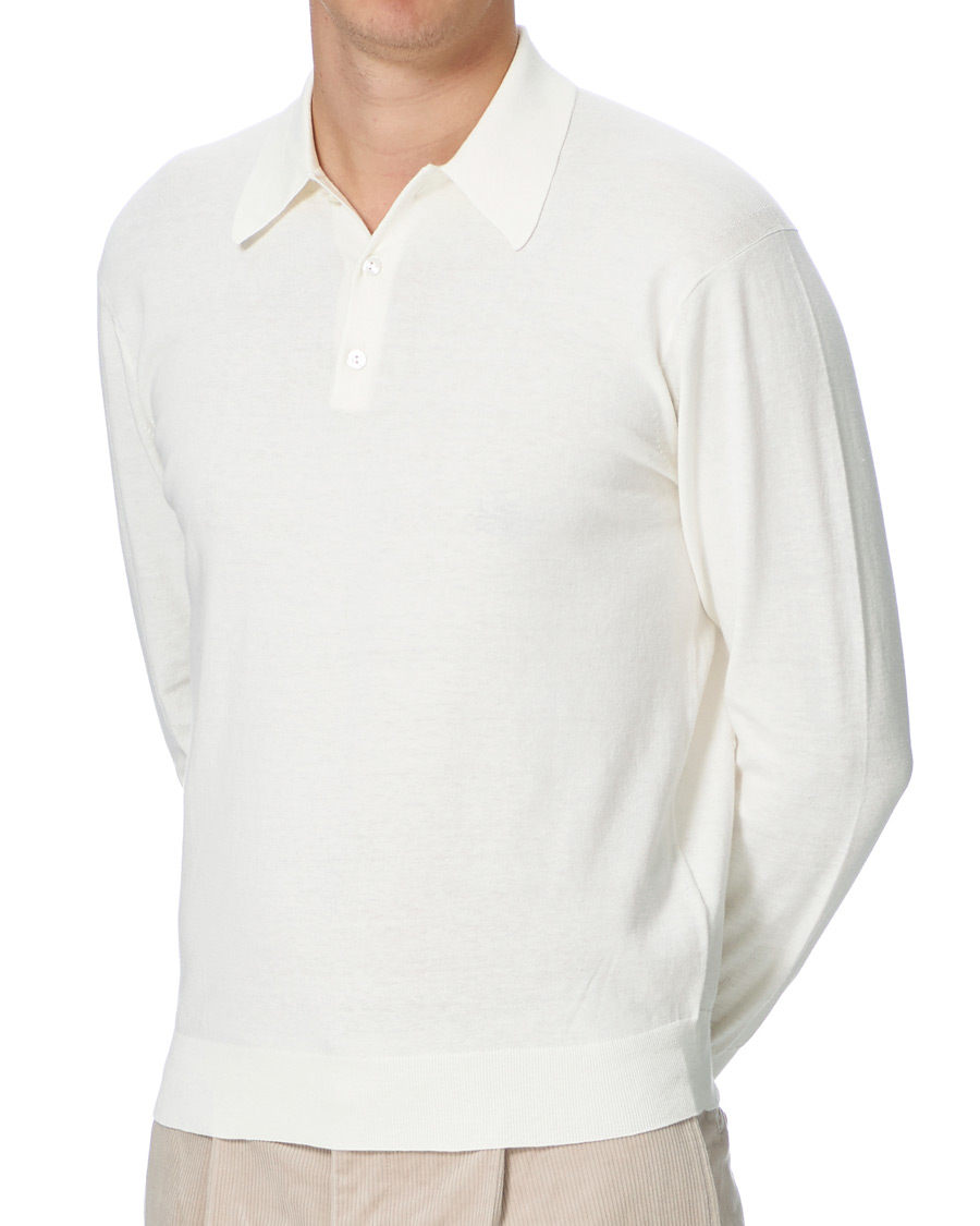 Camoshita Cotton Cashmere Knit Polo Off White at CareOfCarl