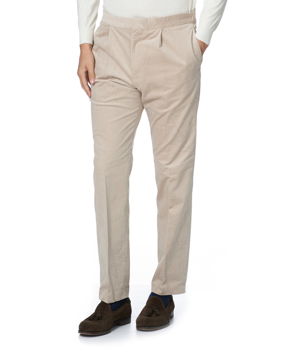 Camoshita Drawstring Corduroy Trousers Light Beige at CareOfCarl