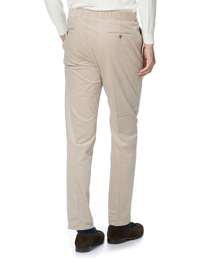 Camoshita Drawstring Corduroy Trousers Light Beige at CareOfCarl