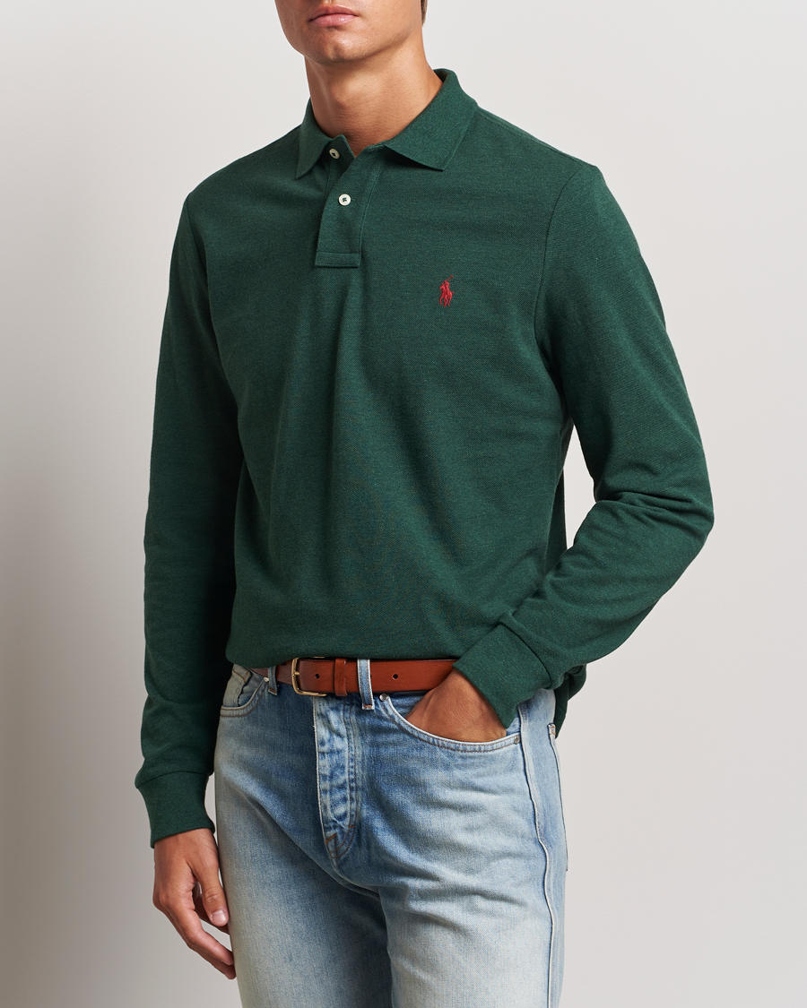 Men | Long Sleeve Polo Shirts | Polo Ralph Lauren | Custom Slim Fit Long Sleeve Polo Scotch Pine Heather