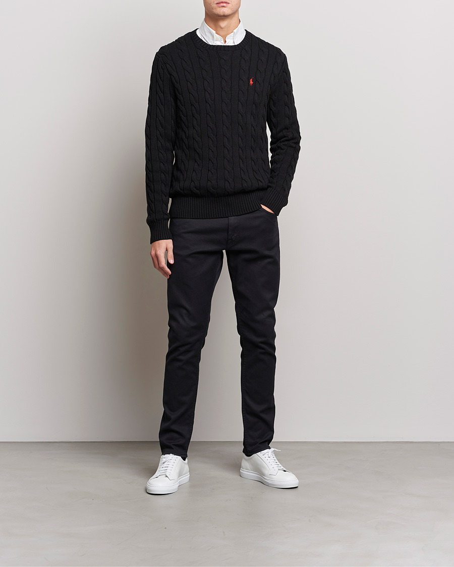 Polo Ralph Lauren Cotton Cable Pullover Polo Black at CareOfCarl