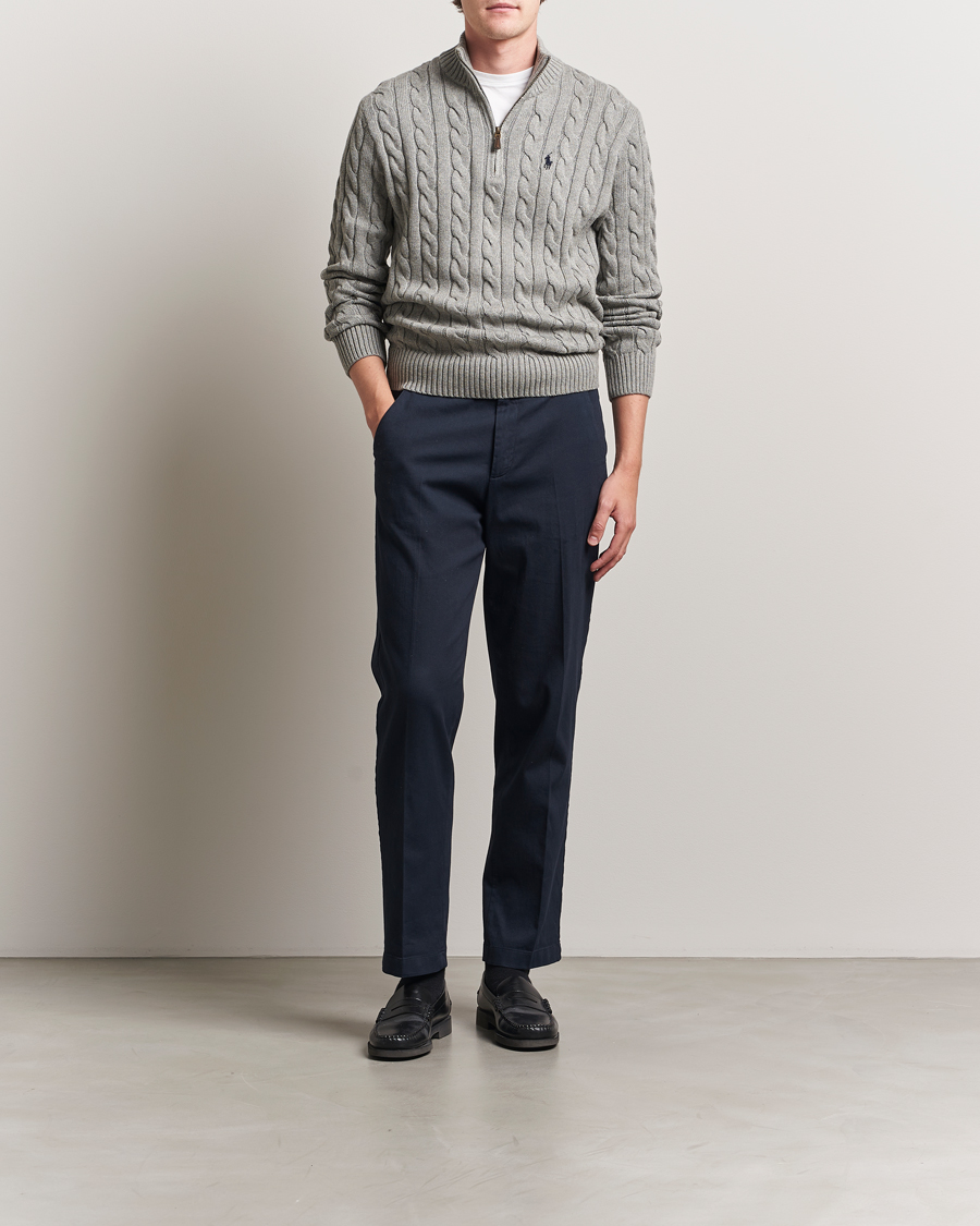 Men | Sweaters & Knitwear | Polo Ralph Lauren | Cotton Cable Half Zip Fawn Grey Heather