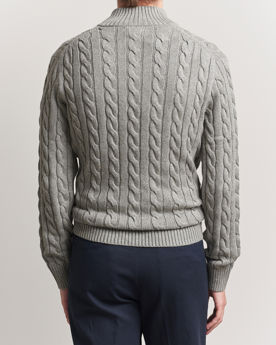 Men | Sweaters & Knitwear | Polo Ralph Lauren | Cotton Cable Half Zip Fawn Grey Heather