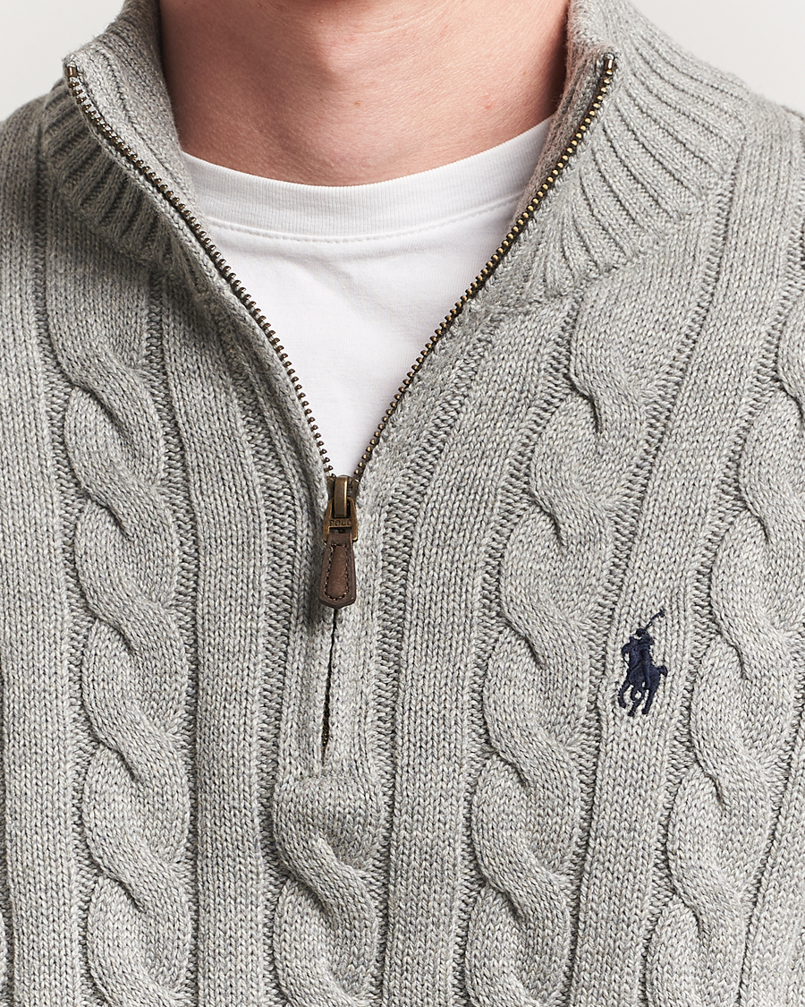 Men | Sweaters & Knitwear | Polo Ralph Lauren | Cotton Cable Half Zip Fawn Grey Heather