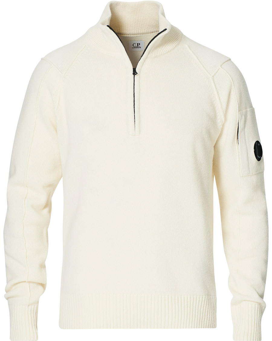 C.P. Company Lambswool Lens Half Zip Sweater White at CareOfCarl.com