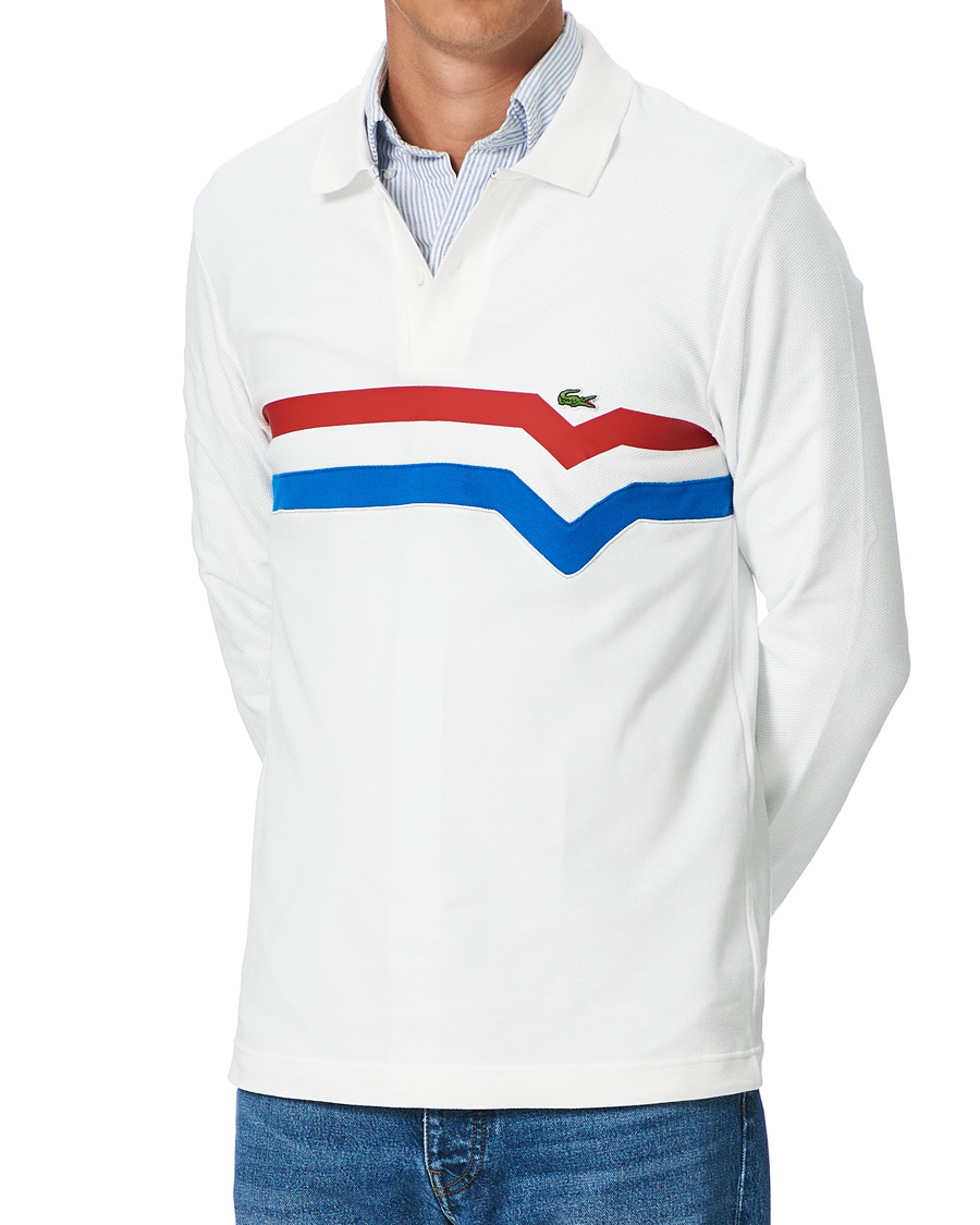 Lacoste Long Sleeve Stripe Polo Cream at CareOfCarl.com