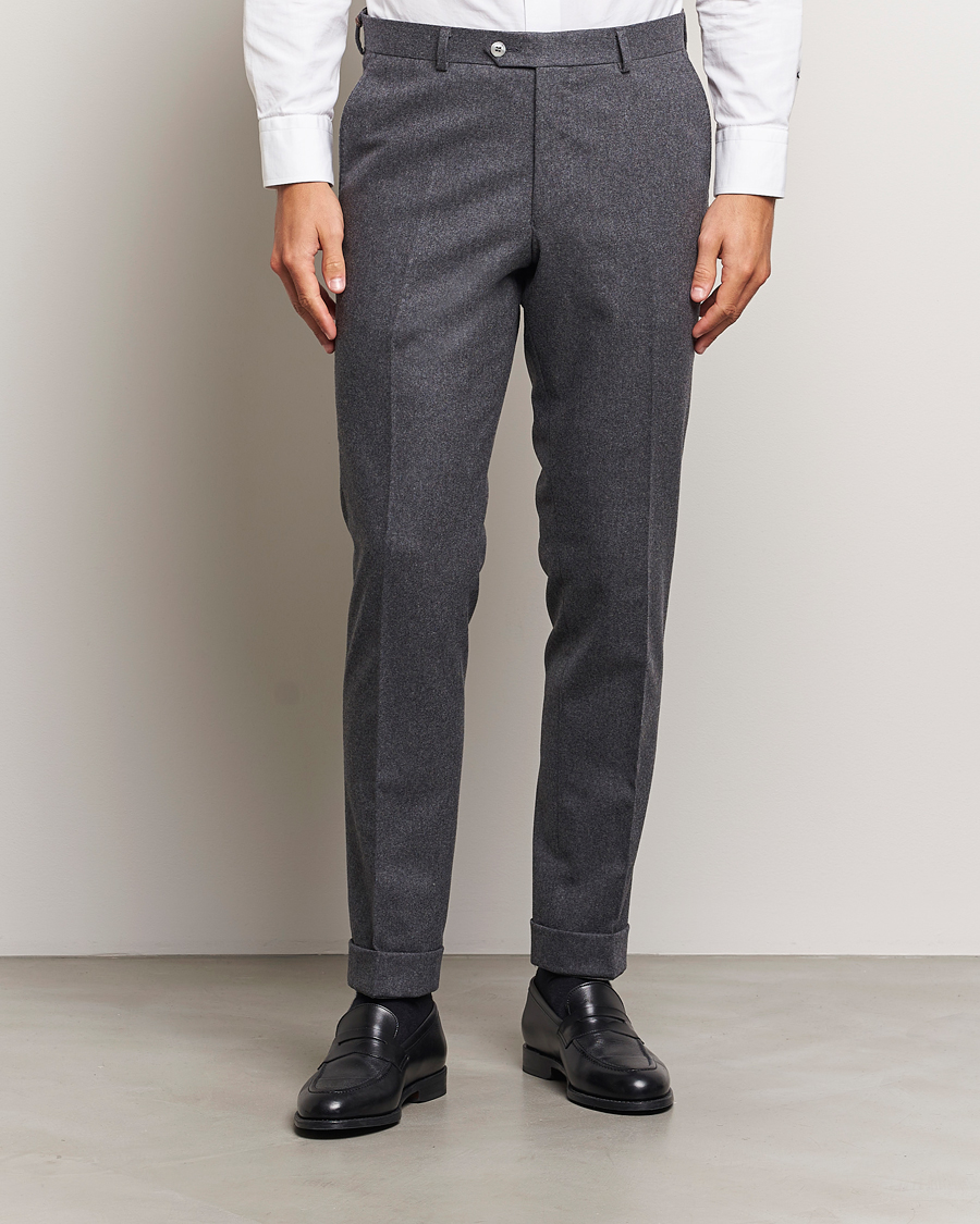 Men |  | Oscar Jacobson | Denz Turn Up Flannel Trousers Grey Melange