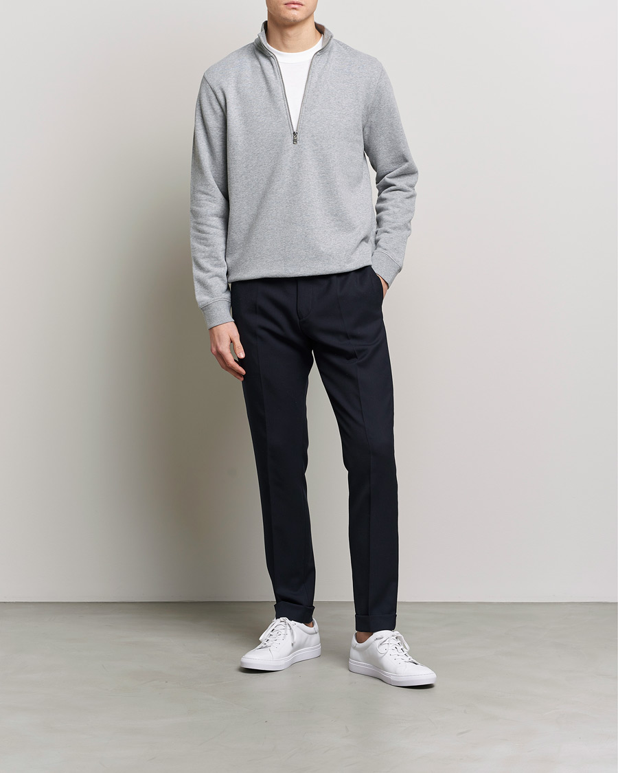 Sunspel Loopback Half Zip Sweatshirt Grey Melange at CareOfCarl