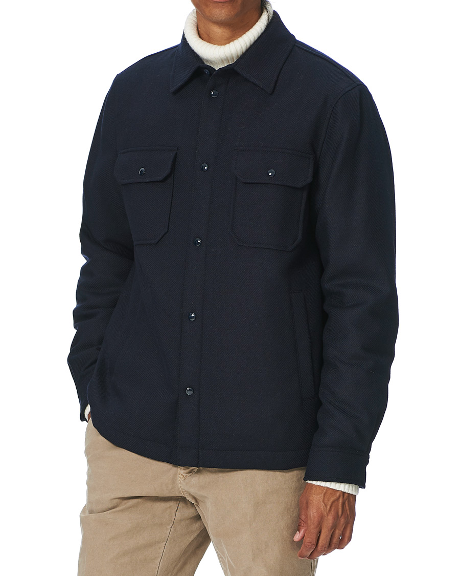 Woolrich Alaskan Wool Padded Overshirt Melton Blue at CareOfCarl.com