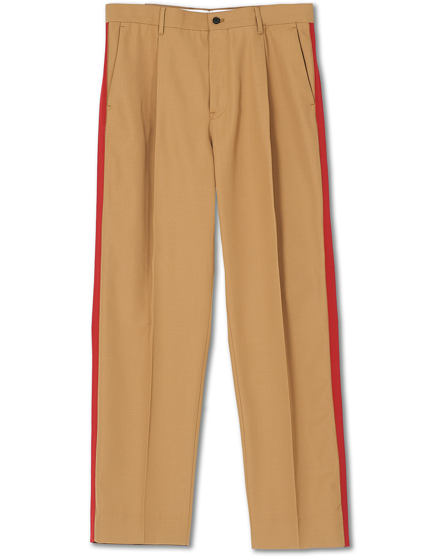 Khaki pants with sales red stripe